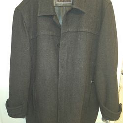 MARC NEW YORK Andrew Marc Men's XL Dark Brown Wool Coat Leather Collar