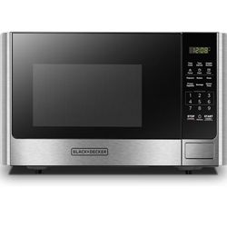 BLACK+DECKER Digital Microwave Oven with Turntable Push-Button Door, Child Safety Lock, Stainless Steel, 0.9 Cu Ft