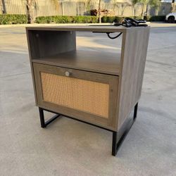 New In Box 19x16x22.5 Inch Tall Nightstand Side Table With Electric Outlet And Color Changing LED Strip Light Bed Side Cabinet 