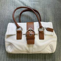 Coach Shoulder Bag – White with Brown Trim -(I accept offers)