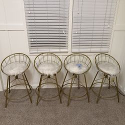 Gold Swivel Bar Stools With Furry Seats — Great Quality And Basically New!