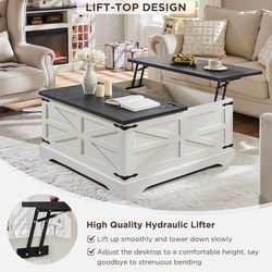 Farmhouse Lift Top Coffee Table with Storage, 36" Square Center Table with Large Hidden Compartment, Wood Lift Tabletop Dining Table for Home Living R
