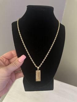 Gold 10k Chain And Dollar Bill Pendant (Real Gold)