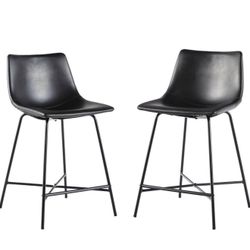 Modern Faux Leather Armless Low Back Counter Stool, Set of 2, Black