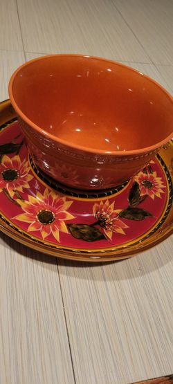 Heand Painted Sunflower plate and bowl