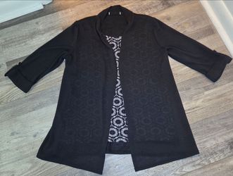 Woman's Black Open-Front Cardigan Layered  Blouse