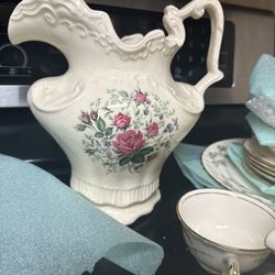 Vintage Rose Print Pitcher 