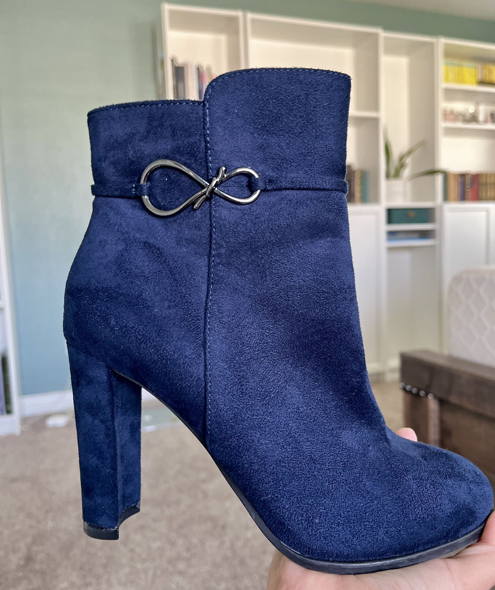 Navy Ankle Boots with Block Heel
