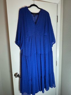 Torrid Maxi Chiffon Clip Dot Dress, Blue, Size 4