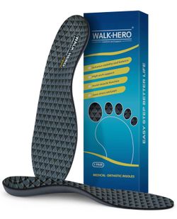 Walkhero Plantar Fasciitis Inserts - Arch Support Orthotic Insoles for Flat Foot and Foot Pain, Everyday Comfort and Support (Mens 7-7 1/2 | Womens 9-