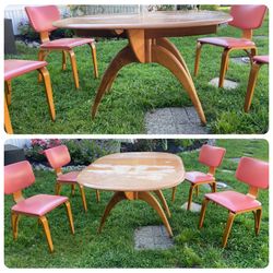 Heywood Wakefield Wishbone Table And Four Vintage Chairs