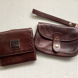 2 Vtg. Preowned Dooney and Bourke Wallet / Purse / Credit Card Holders Brown Leather Snap Closures