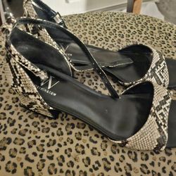 Block Strap Heels Snake Print 