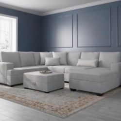 Bonaterra Dove Grey Fabric  2 Piece L-Shaped Sectional with Left Arm Facing & Storage Ottoman