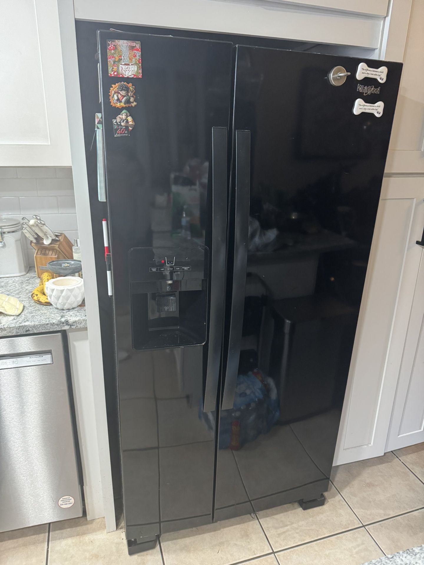 Black Side by Side Whirlpool 36” by 68” Fridge Cooler Refrigerator Ice Maker & Filtered water