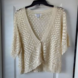 Dress Barn Plus Ivory Crochet Cardigan Crop Shrug Open Weave Short Sleeve 18/20 