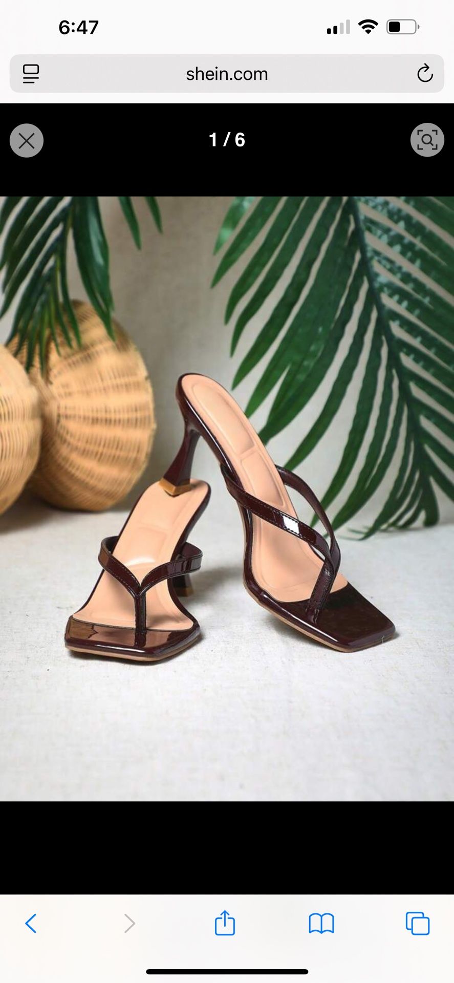 SHEIN SHUZIA Women Comfortable Kitten Heel Square Toe Thong Sandals Brown Heel Sandals