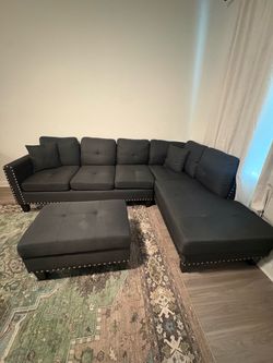 Dark Gray Sectional Sofa with Ottoman