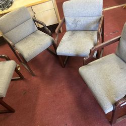 Side Chairs. Grey Fabric. Dark Wood