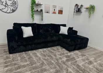 Black Corduroy Sectional - Free Delivery