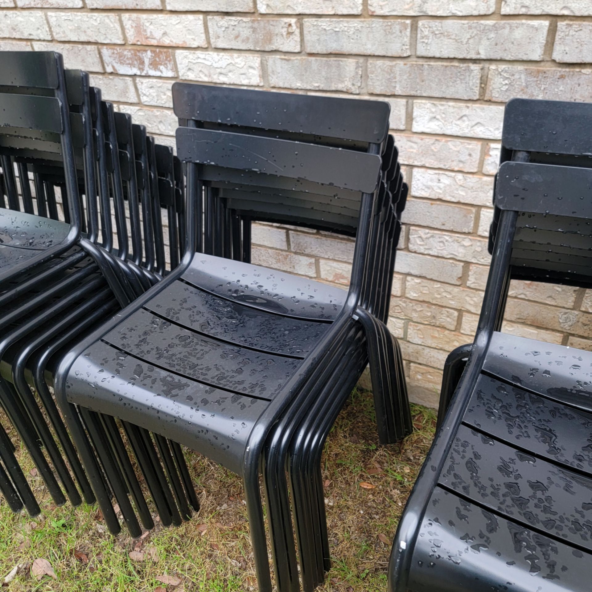 60 Black Stackable Patio Chairs – $15 Each (Bulk Discount Available ...