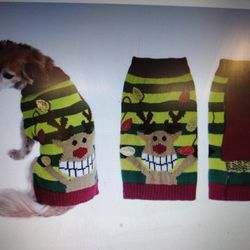Reindeer Cozy Knit Winter Ugly Sweater Furry Strip Dog & Cat - Medium