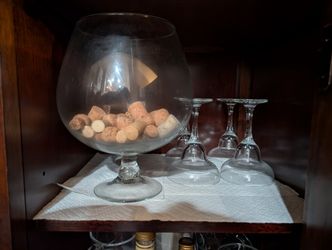 Margarita glasses and a large glass