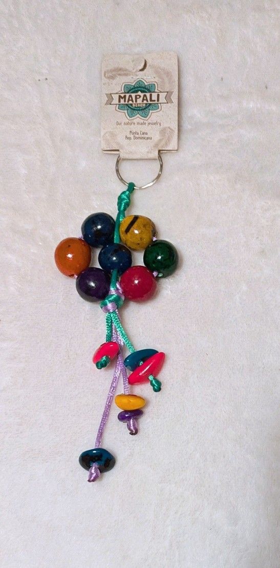 Keychain Colorful Beaded Keychain Mapali Punta Cana Rep Dominica 7" Length New