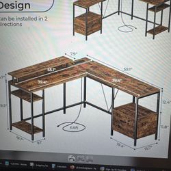 L Shape Computer Desk With Power Outlets And Led Lights 