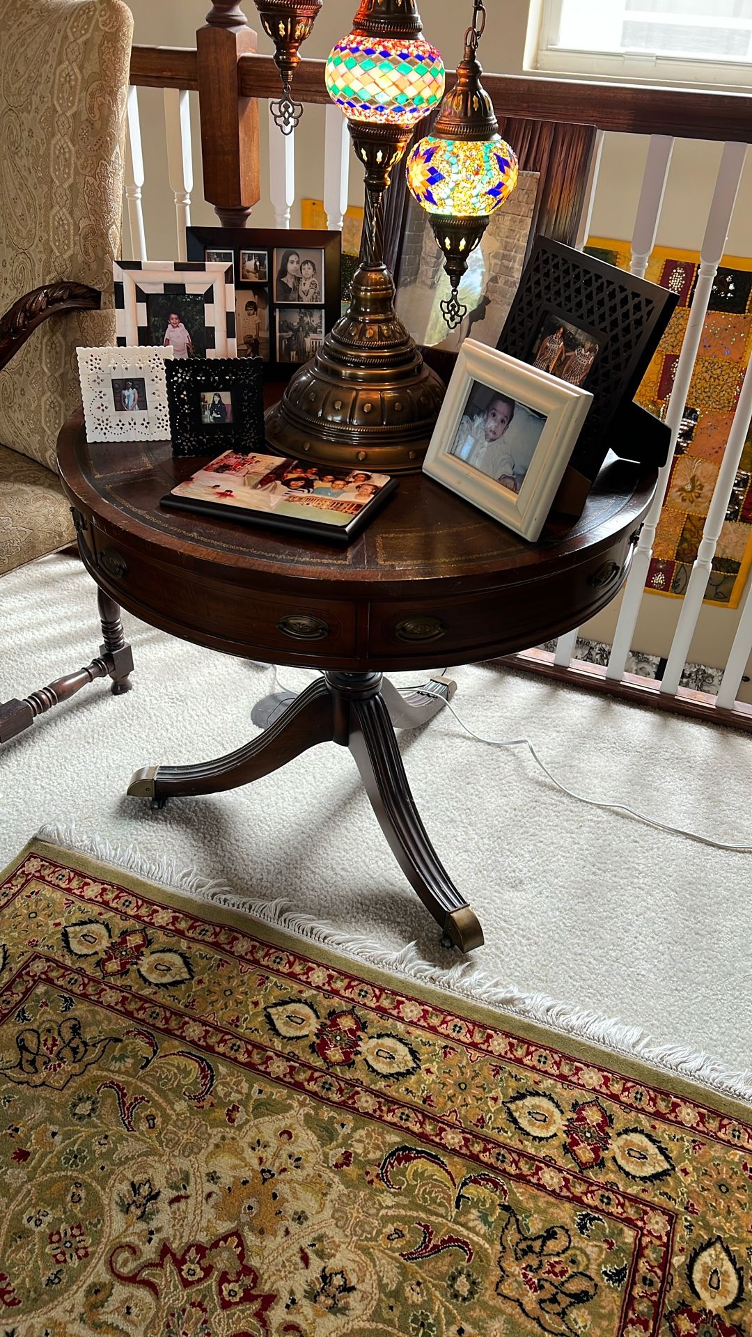 Drum Table- Leather Top