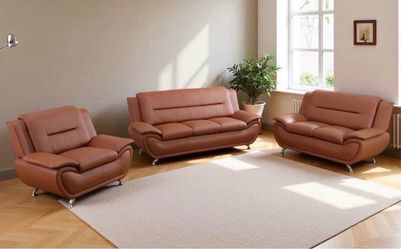Modern style brown leather 3 piece couch set