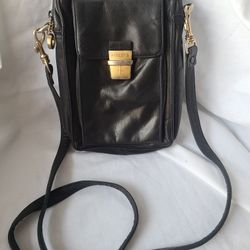 PERLINA New York Soft Black Leather Crossbody Organizer Handbag