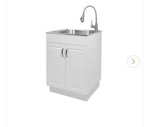 Glacier Bay
24 in. W x 21 in. D x 34 in. L Stainless Steel Laundry/Utility Sink with Faucet and Cabinet in White