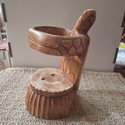 Vintage Hand Carved Wood Turtle Wine Bottle Holder 