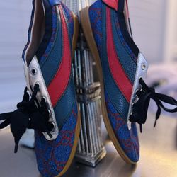 Gucci Falacer Lurex GG Web Stripe Metallic Glitter Sneakers Size EU 38