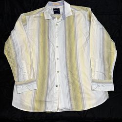 Tommy Bahama Mens L Dress Shirt Yellow Long Sleeve 100% Cotton Stripe Button Up