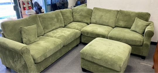 New 99x99 Sage sectional couch with ottoman / free delivery