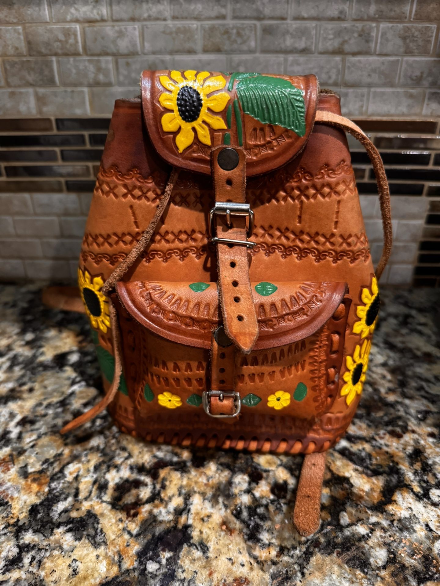 Mini Leather Tooled Sunflower Backpack
