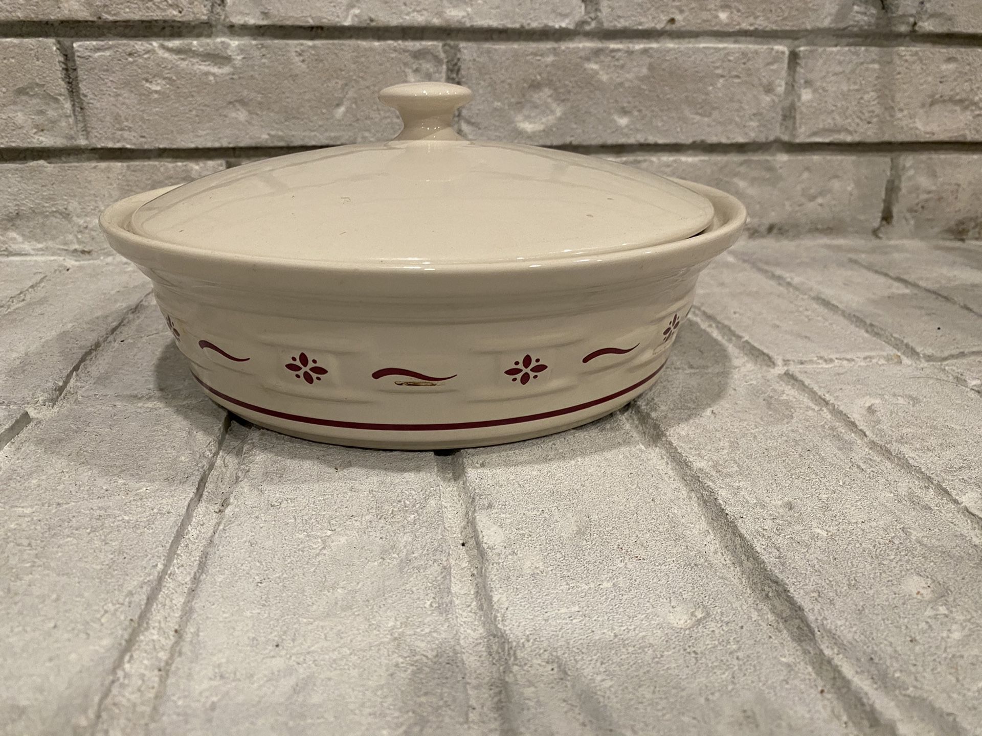 Longaberger Pottery Wove Traditions Red Covered Casserole Dish