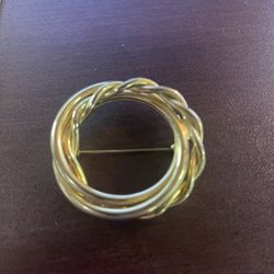 Gold-Tone Woven Circle Brooch – $3