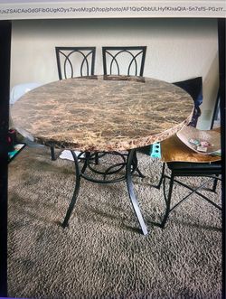 Round Faux Marble Dining Table + 2 Chairs