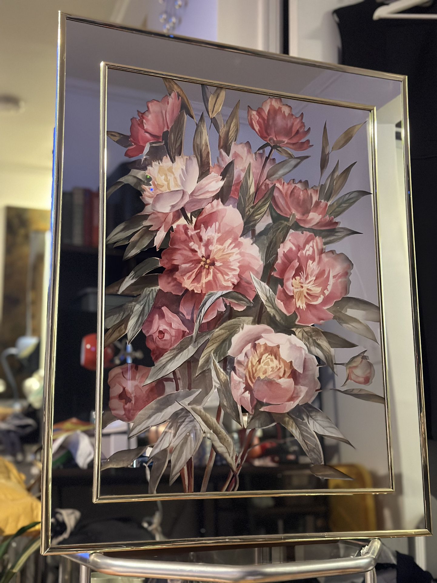 Vintage Floral and Brass Mirror mcm