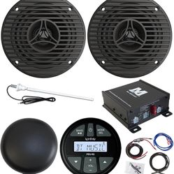 Brand: Milennia Gauge Style AM/FM Bluetooth AUX/USB Marine Stereo Digital Media Receiver, 3.5" 75 Watt Max Full Range Audio Graphite Boat Speakers (Pa