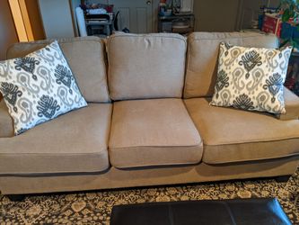 82" Clean, Comfortable Tan Couch with Pillows