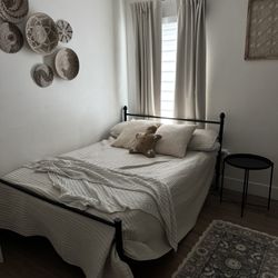  Full size metal bed frame and nighstand 