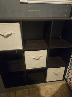 Dark Brown Cube Storage Shelf with Fabric Bins