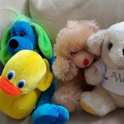 Gently Used Stuffed Animals - Duck, Dog, And Teddy Bears