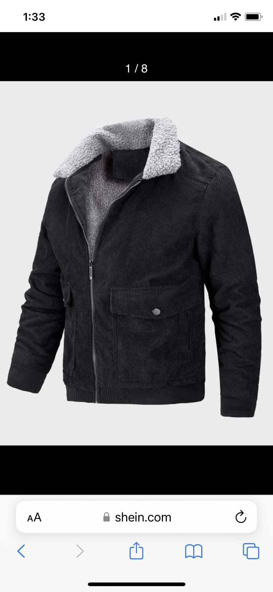 NEW Men’s Contrast Borg Collar Flap Pocket Teddy Lined Corduroy Jacket Coat L