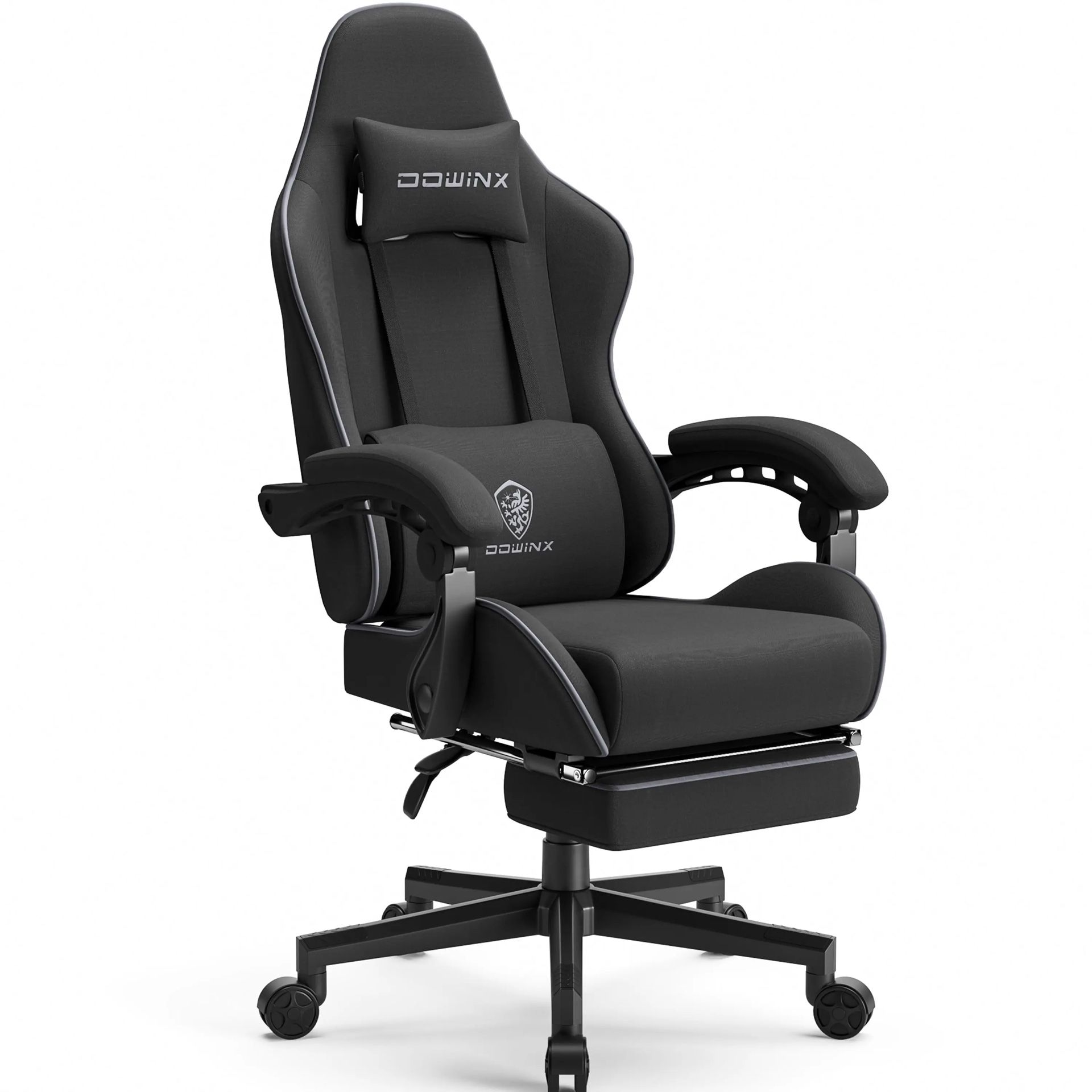Gaming Chair Fabric with Coil Spring Cushion, Ergonomic Game Chair for Adults with Footrest and Massage Lumbar Support, Cloth Computer Office Chair 29