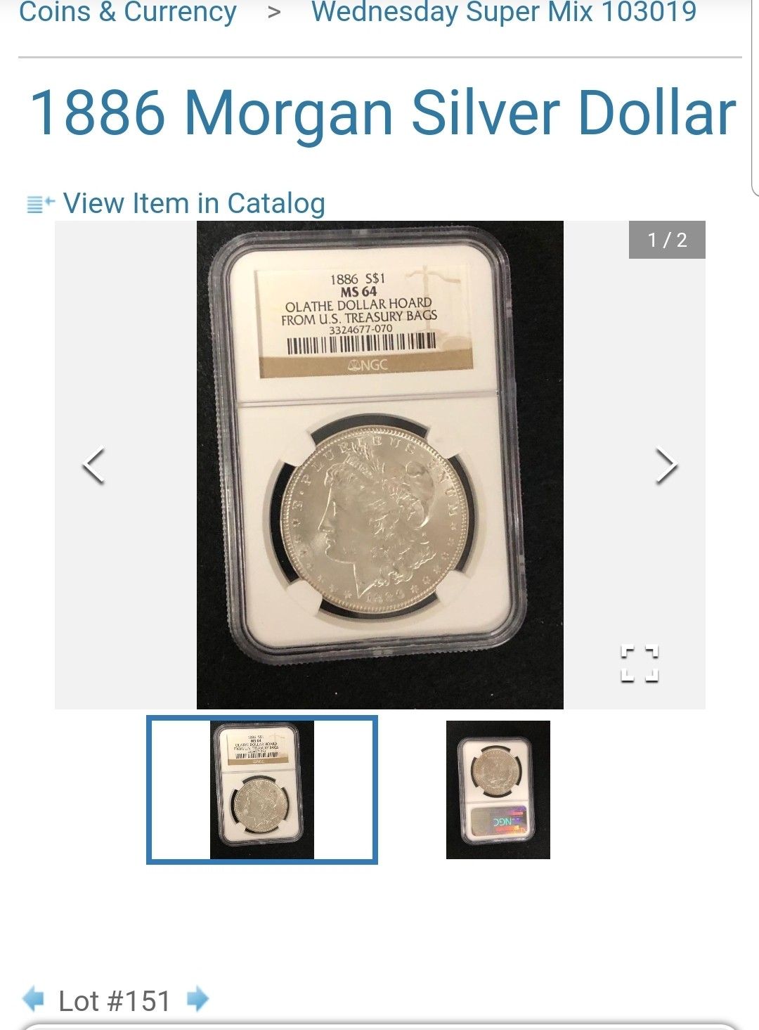 1886 Morgan silver dollar ms 64 coin